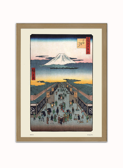 Hiroshige Japanese Poster Art Print Suruga-Cho Poster Art Print Japanese Wall Art Print 30x40cm Light Wood