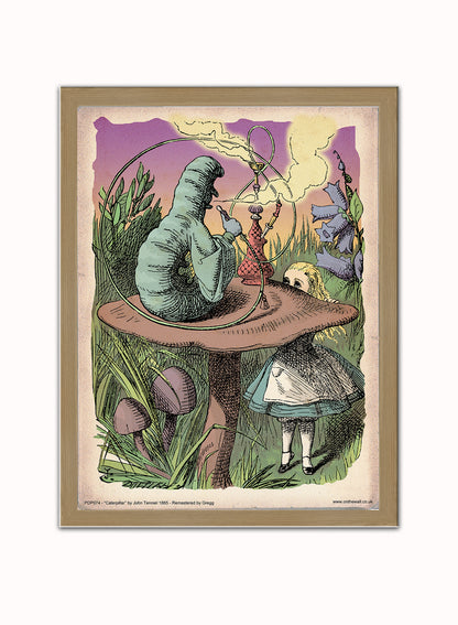 Alice in Wonderland The Caterpillar Vintage Art Print Poster Vintage Poster Wall Art Print 40x30cm Light Wood