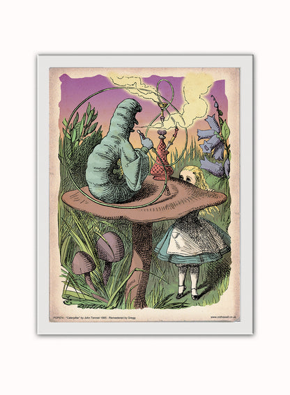 Alice in Wonderland The Caterpillar Vintage Art Print Poster Vintage Poster Wall Art Print 40x30cm White Frame
