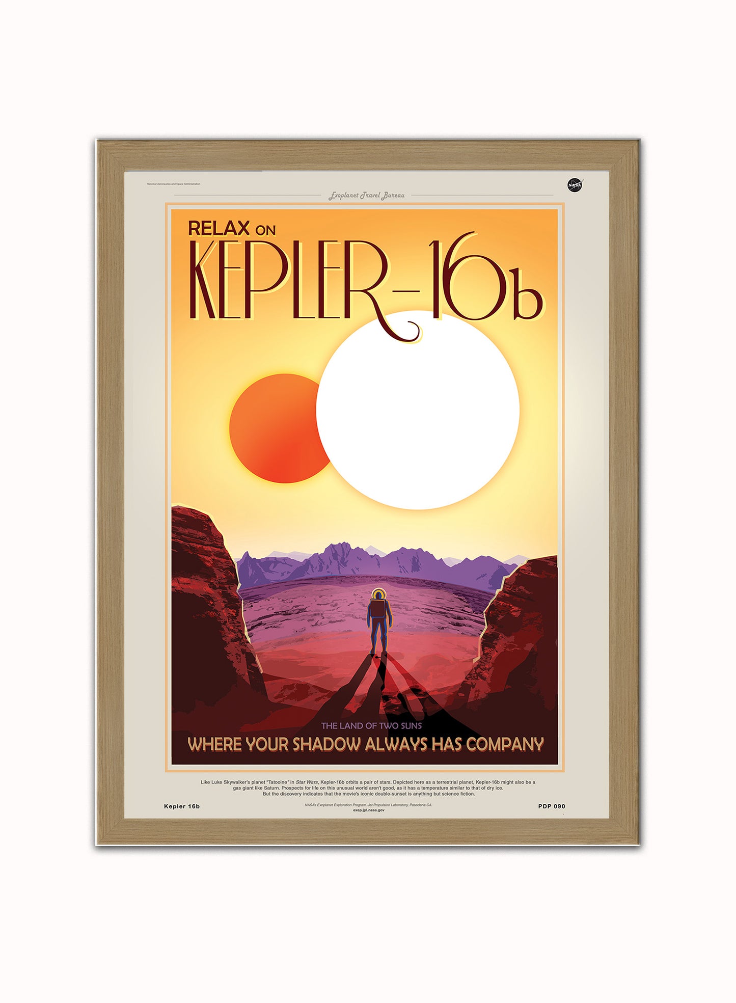Kepler 16b Nasa Space exploration Vintage Poster Wall Art Print 30x40cm Light Wood