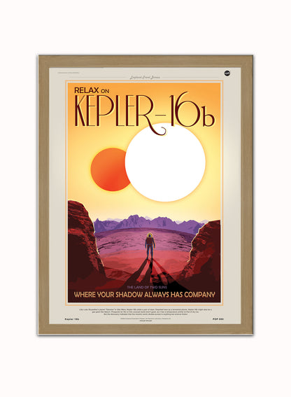 Kepler 16b Nasa Space exploration Vintage Poster Wall Art Print 30x40cm Light Wood