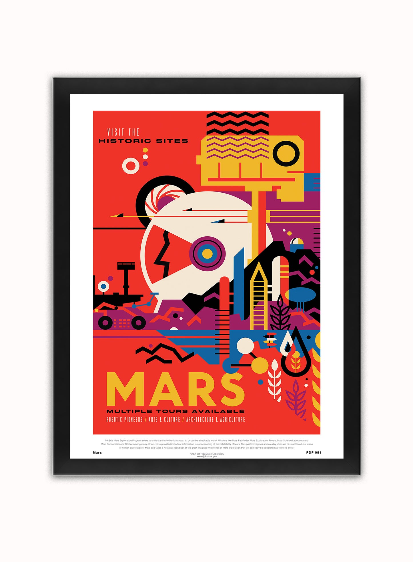 Mars Nasa Space exploration Vintage Poster Wall Art Print 30x40cm Black Frame