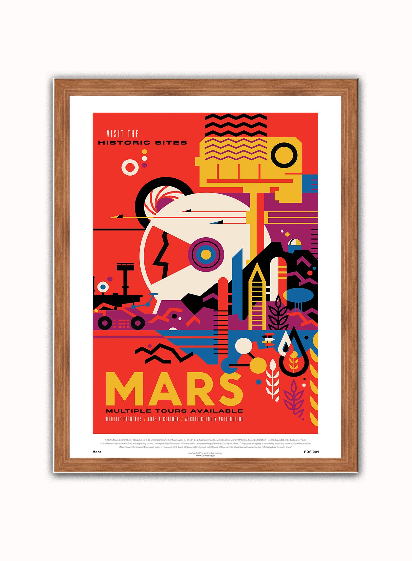 Mars Nasa Space exploration Vintage Poster Wall Art Print 30x40cm Dark Wood