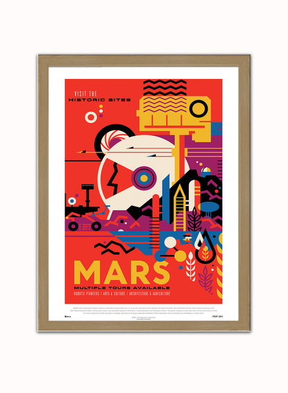 Mars Nasa Space exploration Vintage Poster Wall Art Print 30x40cm Light Wood