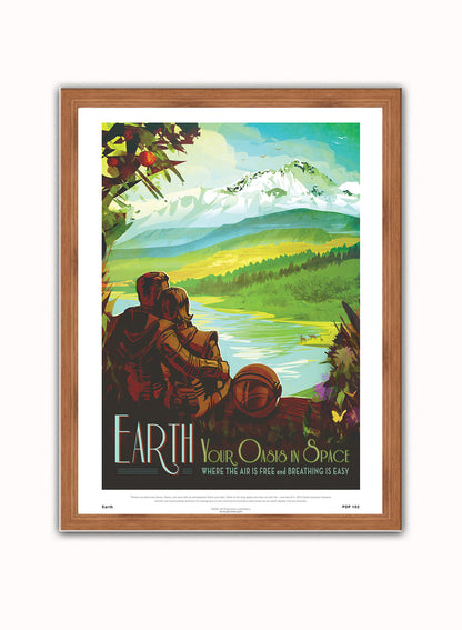Earth Nasa Space exploration Vintage Poster Wall Art Print 30x40cm Dark Wood