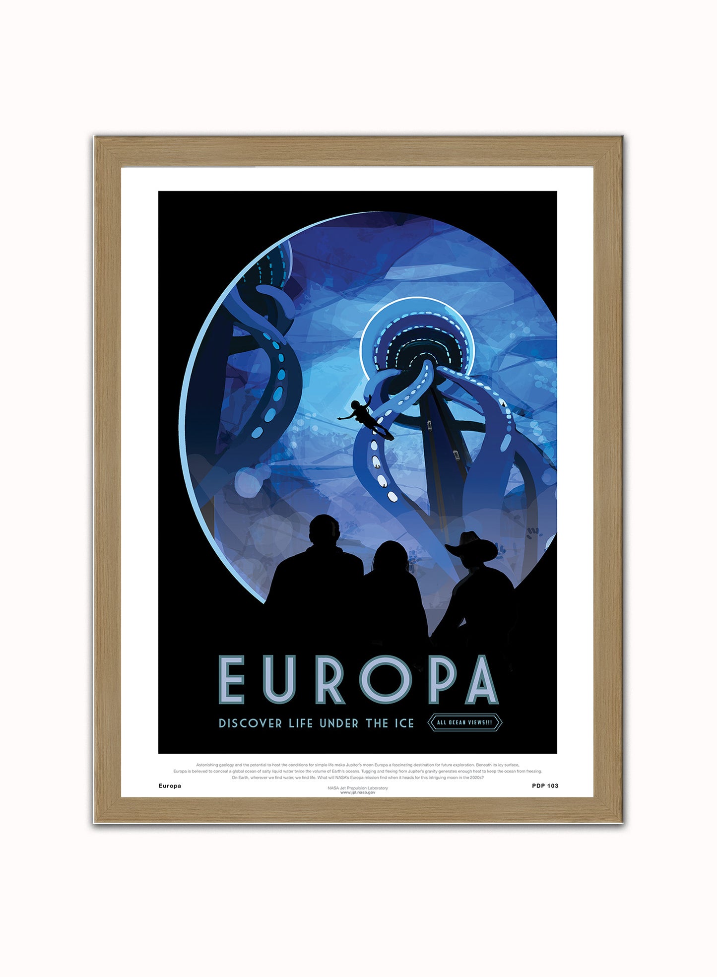 Europa Nasa Space exploration Vintage Poster Wall Art Print 30x40cm Light Wood