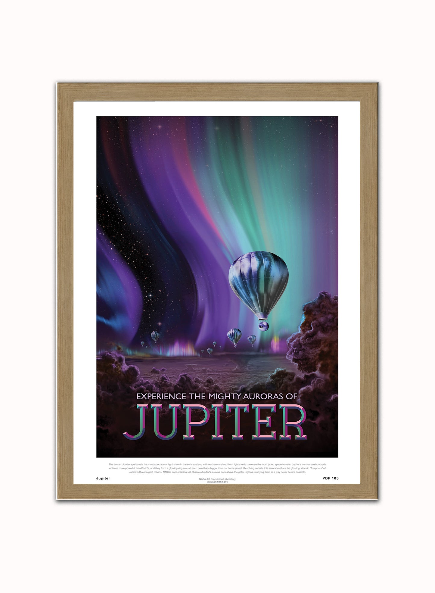 Jupiter Nasa Space exploration Vintage Poster Wall Art Print 30x40cm Light Wood