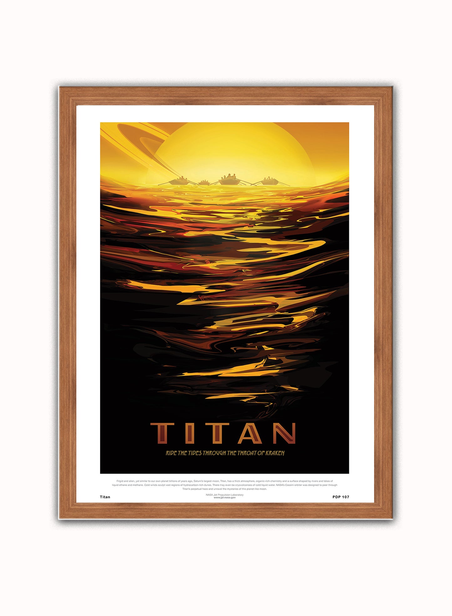 Titan Nasa Space exploration Vintage Poster Wall Art Print 30x40cm Dark Wood