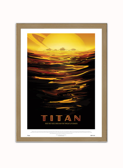 Titan Nasa Space exploration Vintage Poster Wall Art Print 30x40cm Light Wood