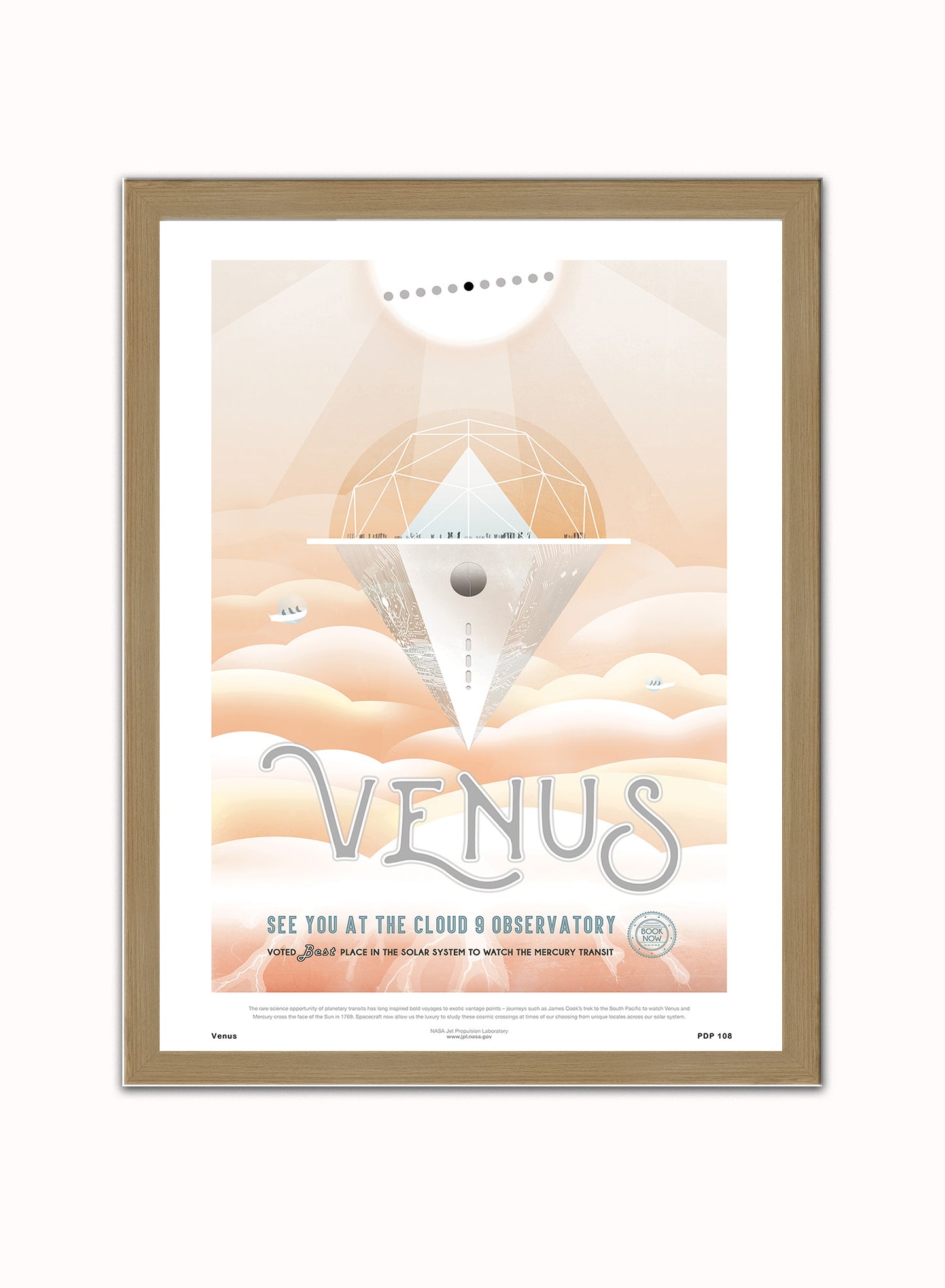 Venus Nasa Space exploration Vintage Poster Wall Art Print 30x40cm Light Wood