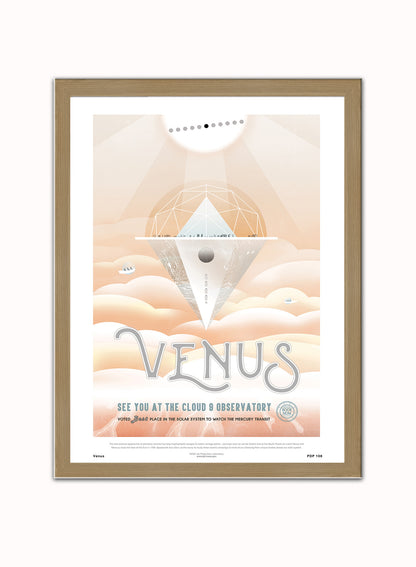 Venus Nasa Space exploration Vintage Poster Wall Art Print 30x40cm Light Wood