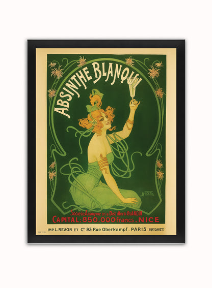 Absinthe Blanqui,Vinatge Poster by Nover Print – Nover Vintage Poster Wall Art 30x40cm Black Frame