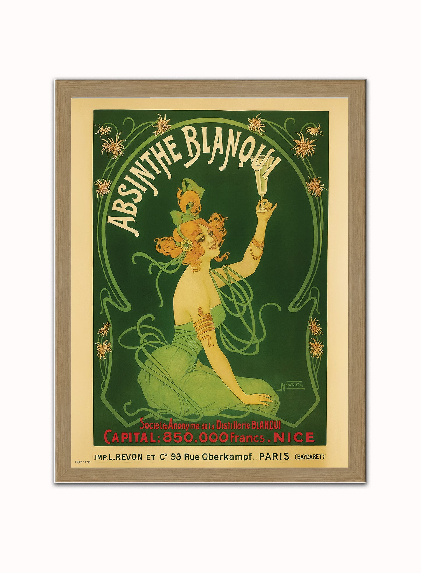 Absinthe Blanqui,Vinatge Poster by Nover Print – Nover Vintage Poster Wall Art 30x40cm Light Wood