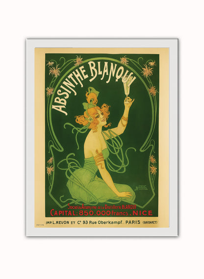 Absinthe Blanqui,Vinatge Poster by Nover Print – Nover Vintage Poster Wall Art 30x40cm White Frame