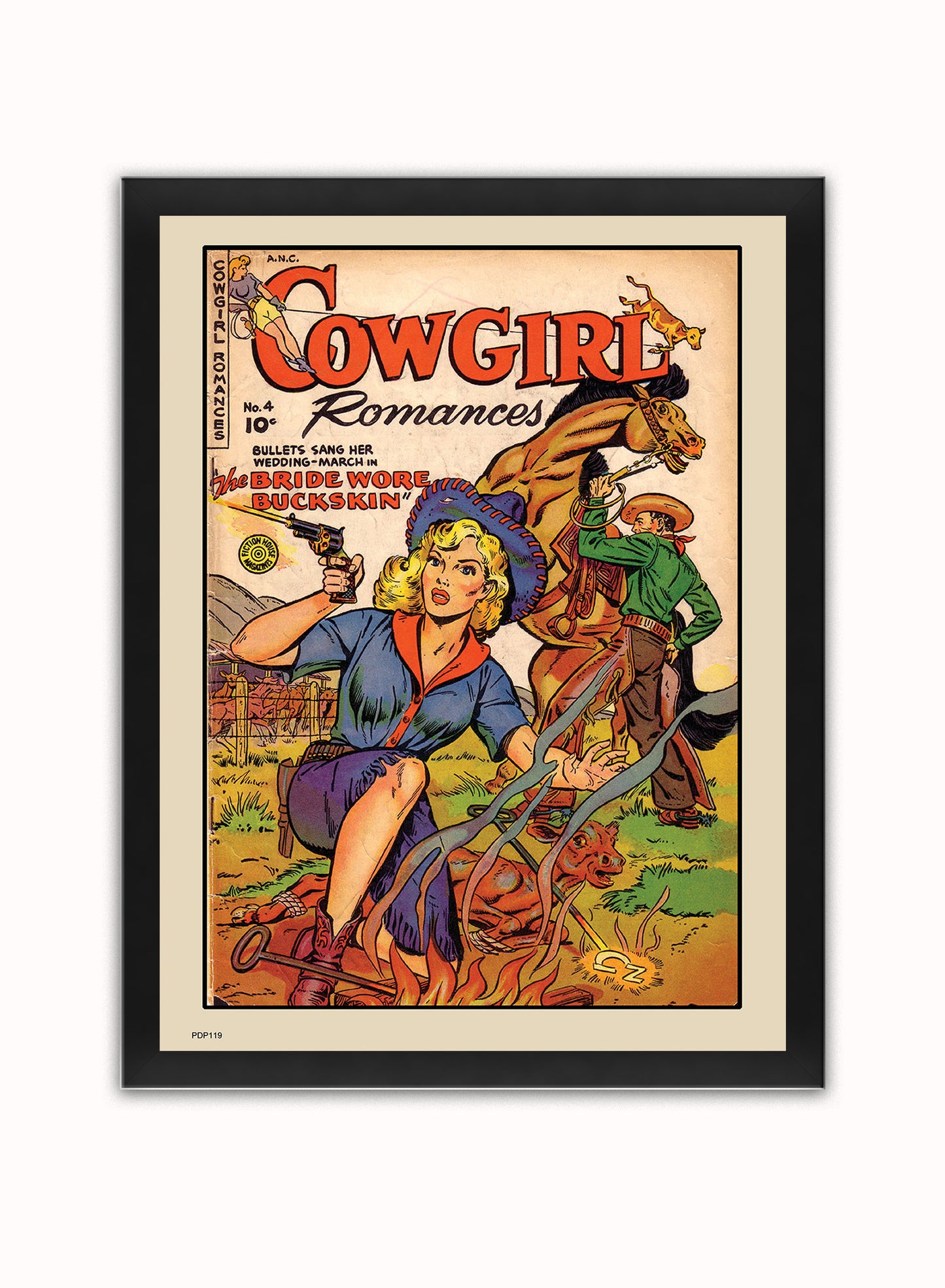 Cowgirl Romances No4 Comic Poster Art Print Vintage Poster Wall Art Print 30x40cm Black Frame