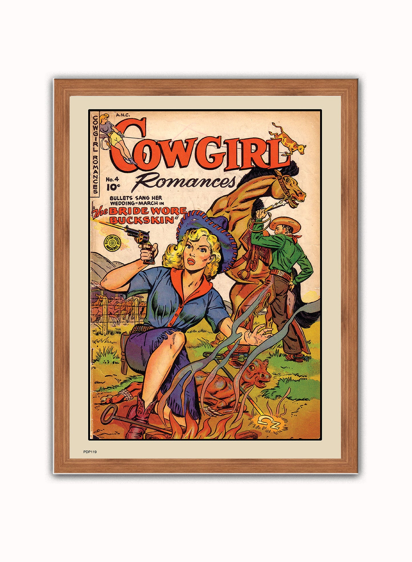 Cowgirl Romances No4 Comic Poster Art Print Vintage Poster Wall Art Print 30x40cm Dark Wood
