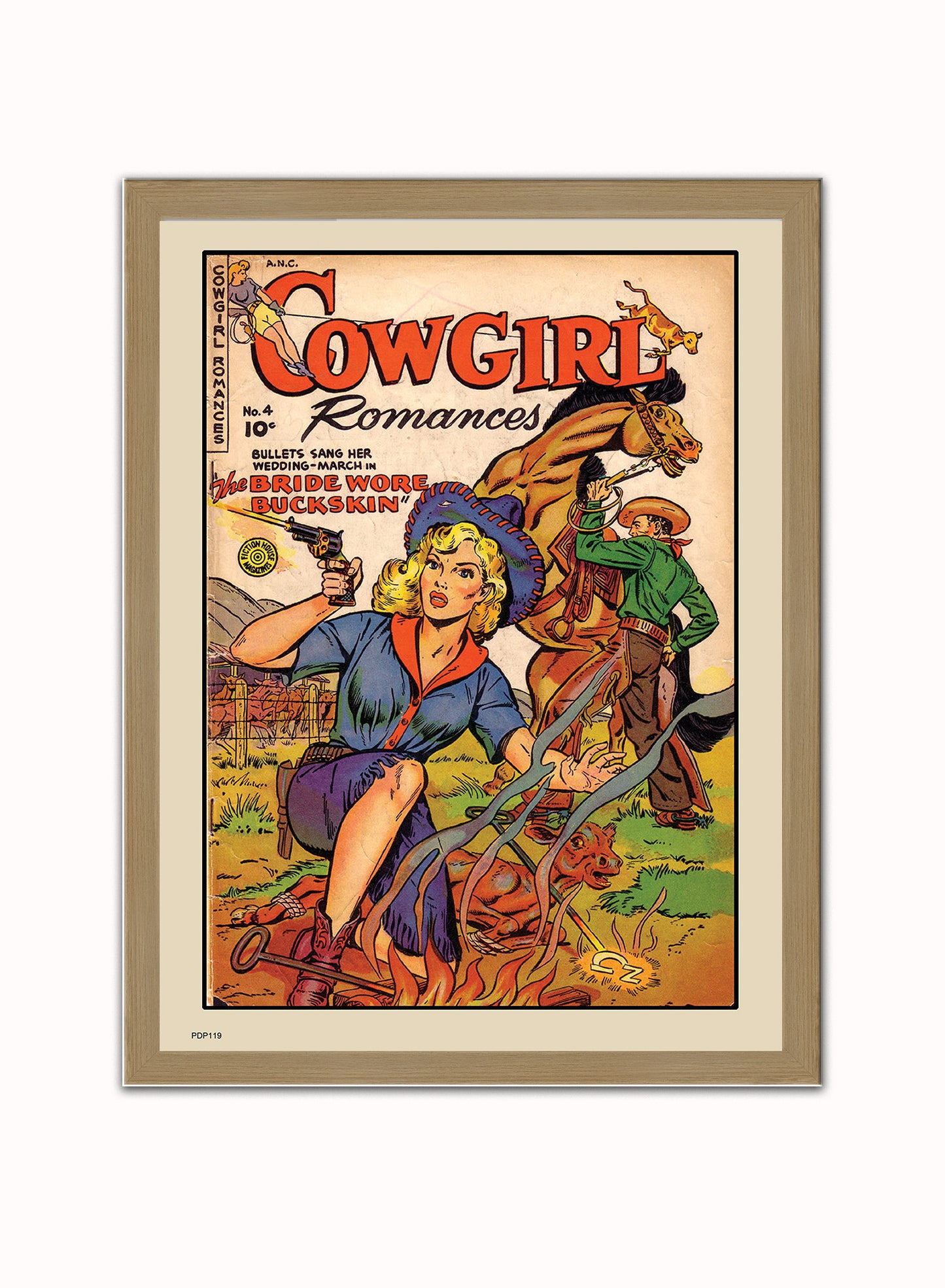 Cowgirl Romances No4 Comic Poster Art Print Vintage Poster Wall Art Print 30x40cm Light Wood
