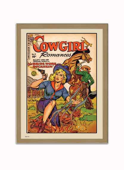 Cowgirl Romances No4 Comic Poster Art Print Vintage Poster Wall Art Print 30x40cm Light Wood