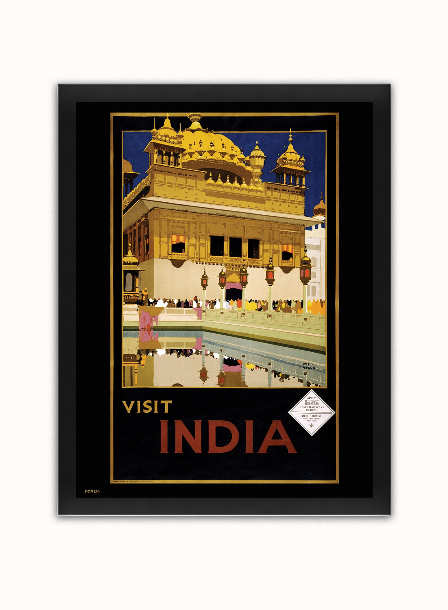 Visit India Tourisum Vintage Poster Wall Art Print 30x40cm Black Frame