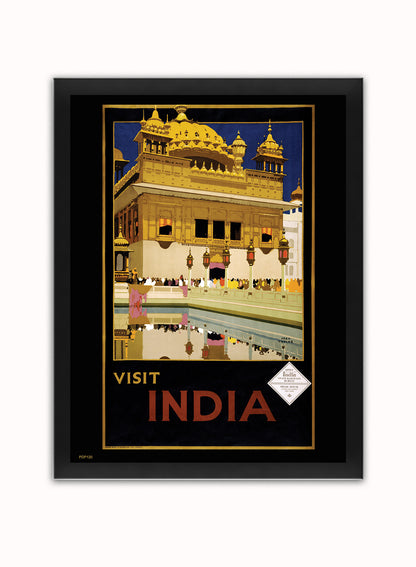 Visit India Tourisum Vintage Poster Wall Art Print 30x40cm Black Frame