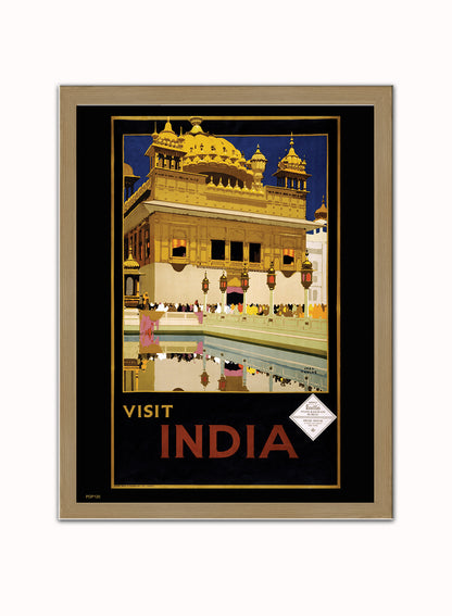 Visit India Tourisum Vintage Poster Wall Art Print 30x40cm Light Wood