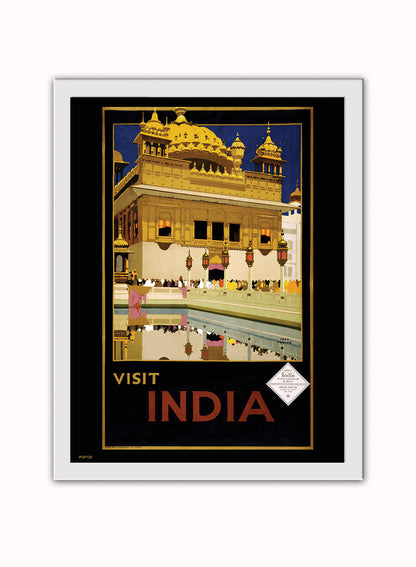 Visit India Tourisum Vintage Poster Wall Art Print 30x40cm White Frame