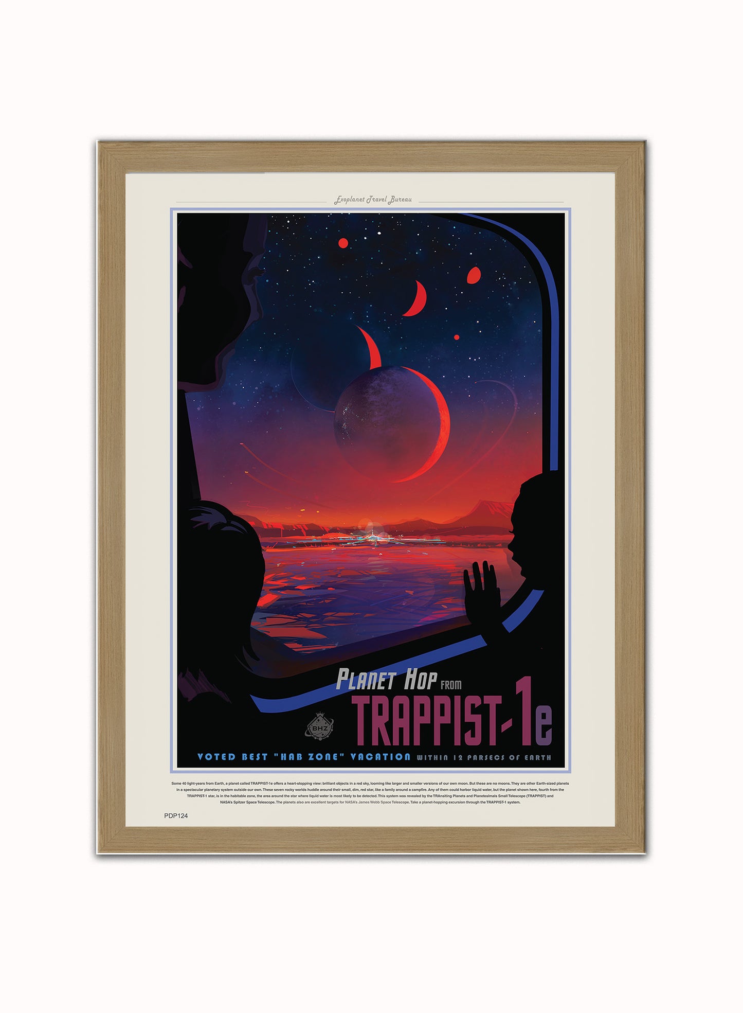 Trappist-1 system  Nasa Space exploration tourist Vintage Poster Wall Art Print 30x40cm Light Wood