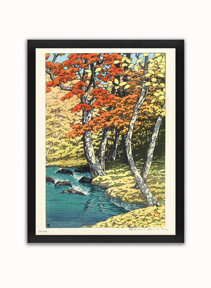 Japenese Art Print by Hasui Kawase "Autumn in Oirase" Vintage Poster Print – Hasui Kawase "Autumn in Oirase" Vintage Poster Vintage Poster Wall Art 30x40cm Black Frame