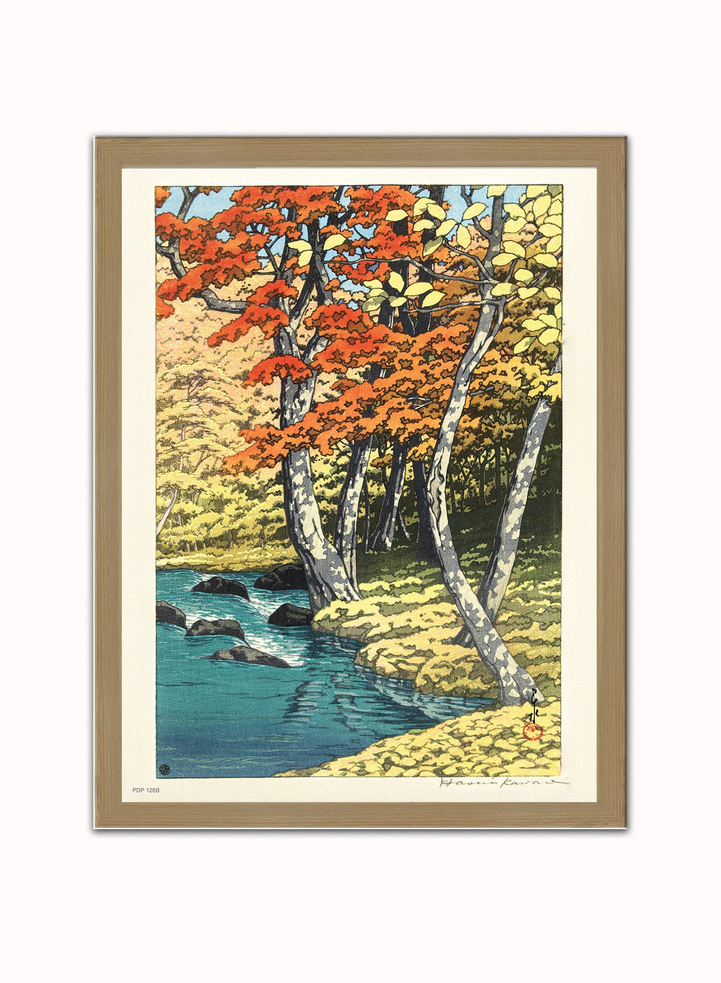 Japenese Art Print by Hasui Kawase "Autumn in Oirase" Vintage Poster Print – Hasui Kawase "Autumn in Oirase" Vintage Poster Vintage Poster Wall Art 30x40cm Light Wood