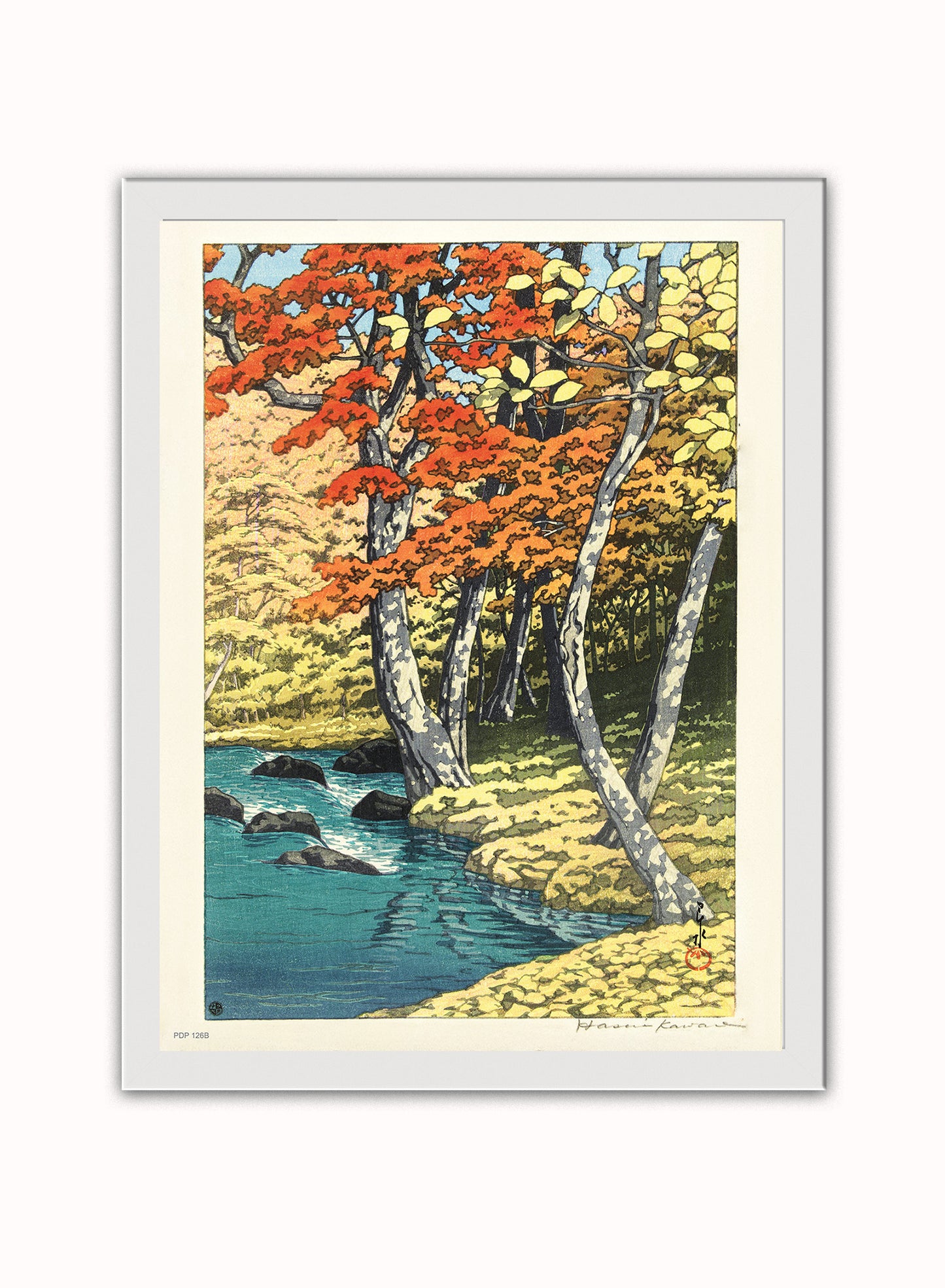 Japenese Art Print by Hasui Kawase "Autumn in Oirase" Vintage Poster Print – Hasui Kawase "Autumn in Oirase" Vintage Poster Vintage Poster Wall Art 30x40cm White Frame