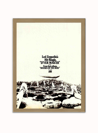 Led Zeppelin  "D'yer Mak'er" advertisement Poster Art Print 30x40m Vintage Poster Wall Art Print Light Wood