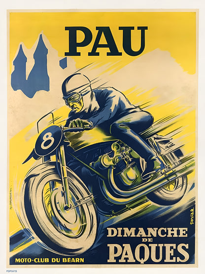 Pau Circuit International Motorcycle Race Poster by R. Garcia 30x40cm Art Poster Print