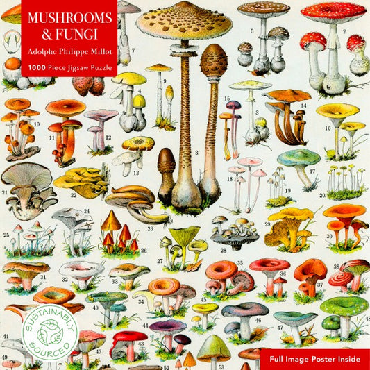 1000 Piece Adult Sustainable Jigsaw Puzzle Mushrooms & Fungi by Adolphe Philippe Millot