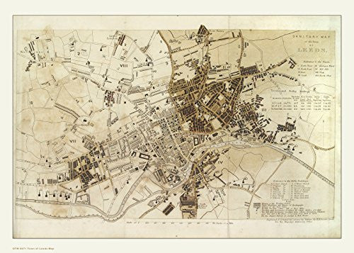 Vintage Town of Leeds Map Poster Art Print 30x40cm