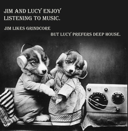 Puppy Music Tastes Vinatge Comedy 14x14cm Greetings card (Blank Inside)