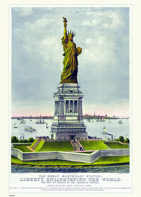 New York Statue of Libery, Vintage American Illustrated Art Print Poster 50x70cm