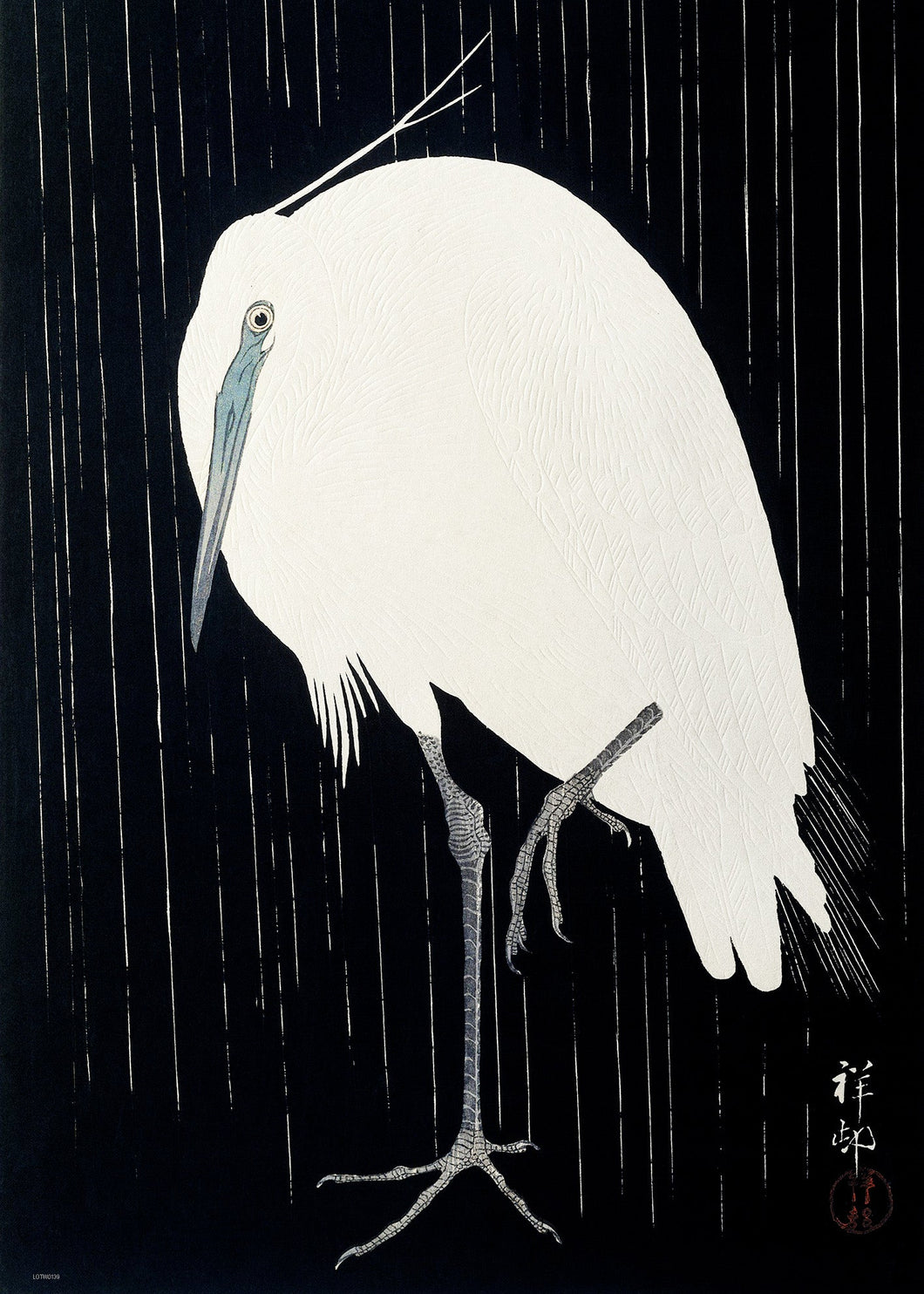 Japanese Art Print 50x70cm: Egret in the rain (1925 - 1936) by Ohara Koson 