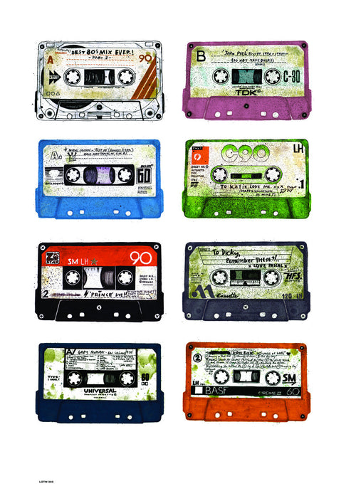 Analogue Forever, Cassette Tape Contemporary Illustration Graphic Art Print Poster 50x70cm