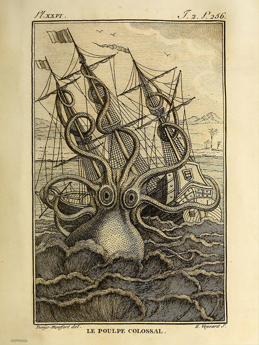Kraken Cthulhu sea monster Vintage Art Print 30x40cm 