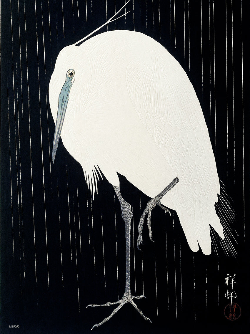 Japanese Art Print 30x40cm: Egret in the rain (1925 - 1936) by Ohara Koson