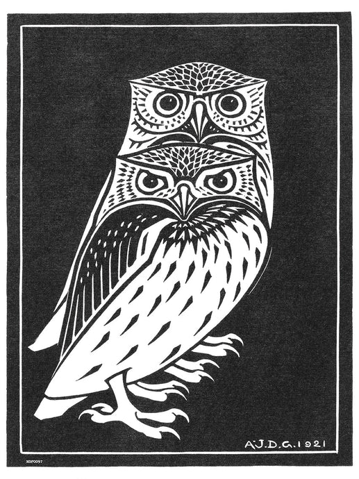 Two owls by Julie de Graag vintage illustration Art Print 30x40cm