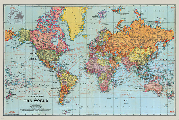 STANFORDS GENERAL MAP OF THE WORLD (COLOUR) 61x91.5cm Poster